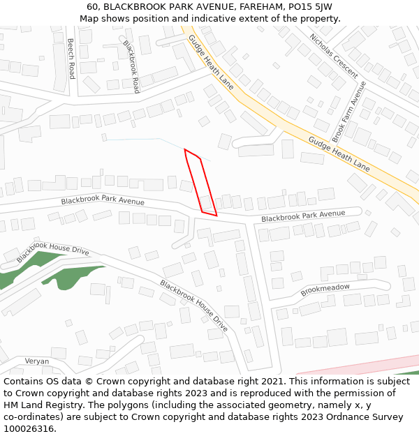 60, BLACKBROOK PARK AVENUE, FAREHAM, PO15 5JW: Location map and indicative extent of plot