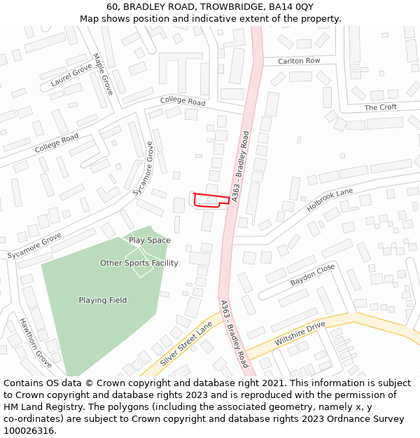 60, BRADLEY ROAD, TROWBRIDGE, BA14 0QY: Location map and indicative extent of plot