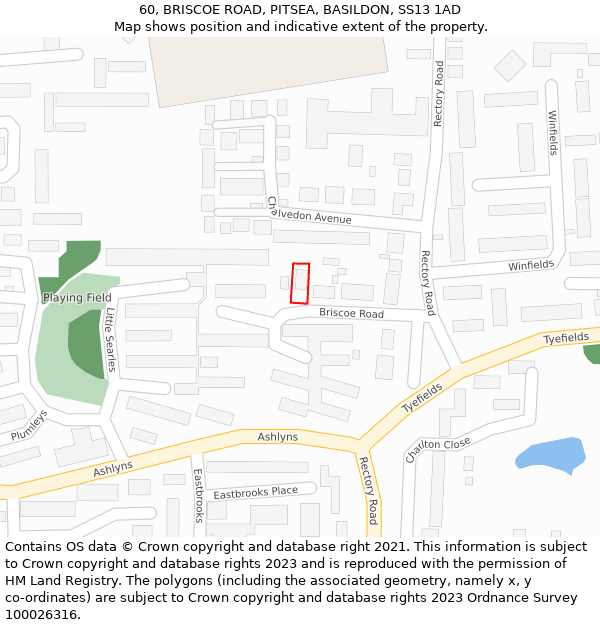 60, BRISCOE ROAD, PITSEA, BASILDON, SS13 1AD: Location map and indicative extent of plot