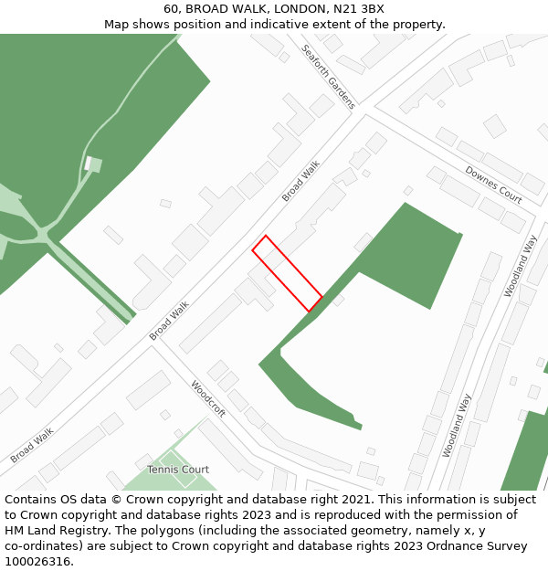 60, BROAD WALK, LONDON, N21 3BX: Location map and indicative extent of plot