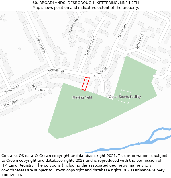60, BROADLANDS, DESBOROUGH, KETTERING, NN14 2TH: Location map and indicative extent of plot