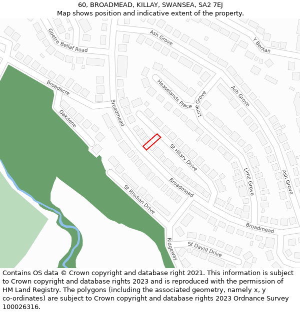 60, BROADMEAD, KILLAY, SWANSEA, SA2 7EJ: Location map and indicative extent of plot