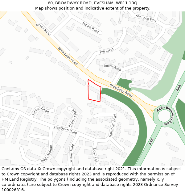 60, BROADWAY ROAD, EVESHAM, WR11 1BQ: Location map and indicative extent of plot