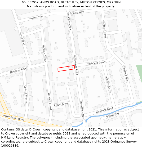 60, BROOKLANDS ROAD, BLETCHLEY, MILTON KEYNES, MK2 2RN: Location map and indicative extent of plot