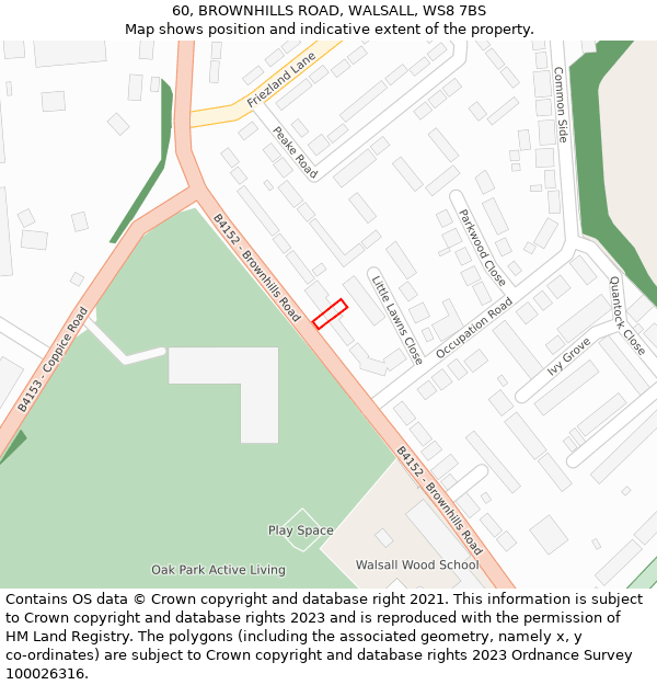 60, BROWNHILLS ROAD, WALSALL, WS8 7BS: Location map and indicative extent of plot