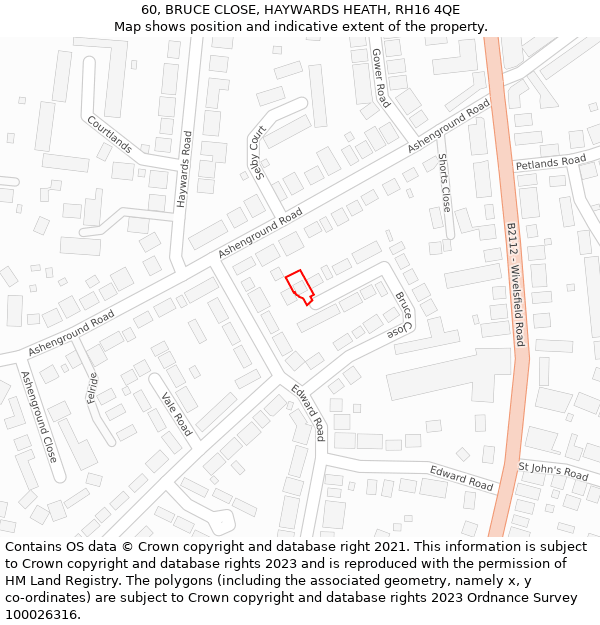 60, BRUCE CLOSE, HAYWARDS HEATH, RH16 4QE: Location map and indicative extent of plot