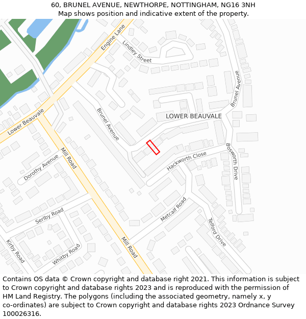 60, BRUNEL AVENUE, NEWTHORPE, NOTTINGHAM, NG16 3NH: Location map and indicative extent of plot