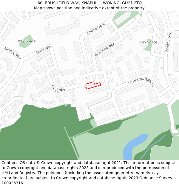 60, BRUSHFIELD WAY, KNAPHILL, WOKING, GU21 2TQ: Location map and indicative extent of plot