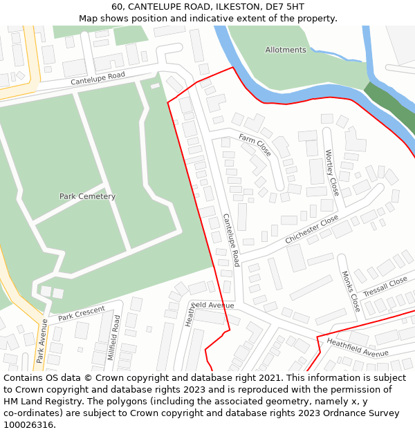 60, CANTELUPE ROAD, ILKESTON, DE7 5HT: Location map and indicative extent of plot