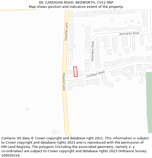 60, CARDIGAN ROAD, BEDWORTH, CV12 0NP: Location map and indicative extent of plot