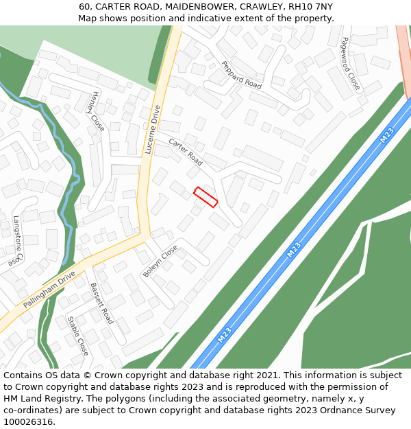 60, CARTER ROAD, MAIDENBOWER, CRAWLEY, RH10 7NY: Location map and indicative extent of plot