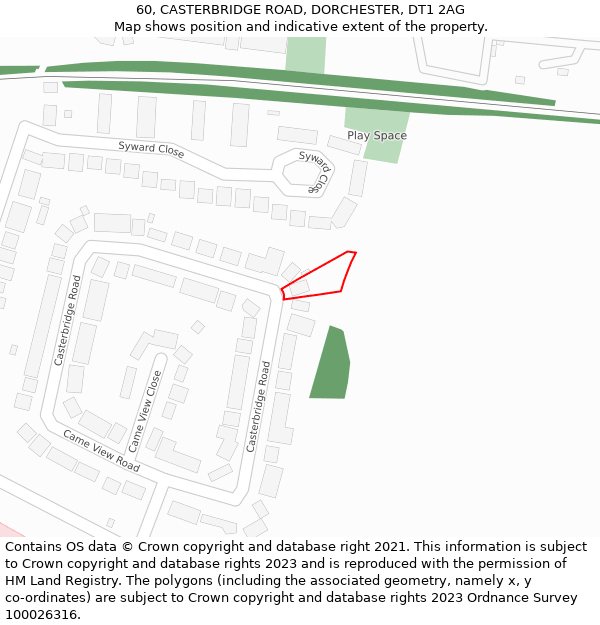 60, CASTERBRIDGE ROAD, DORCHESTER, DT1 2AG: Location map and indicative extent of plot