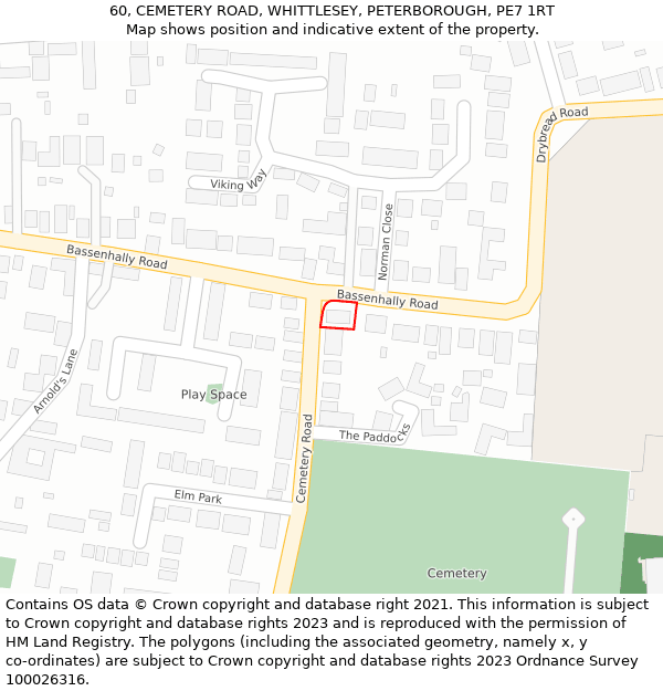 60, CEMETERY ROAD, WHITTLESEY, PETERBOROUGH, PE7 1RT: Location map and indicative extent of plot