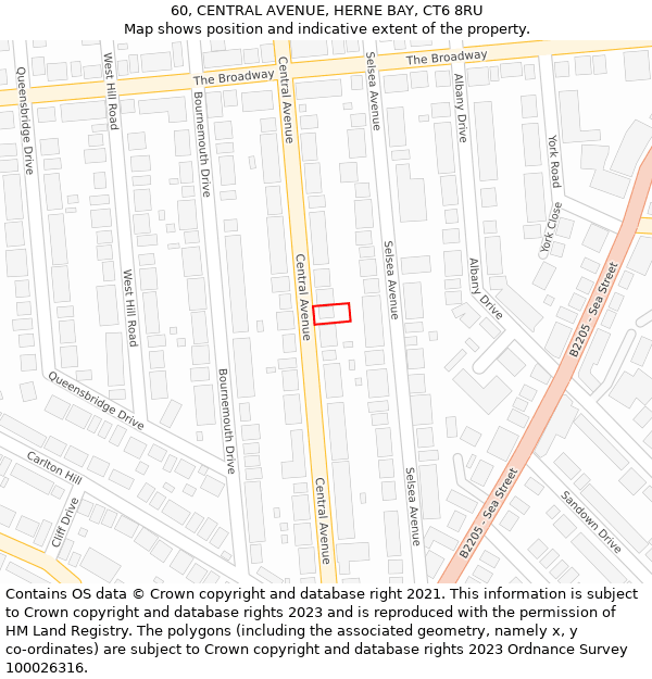 60, CENTRAL AVENUE, HERNE BAY, CT6 8RU: Location map and indicative extent of plot