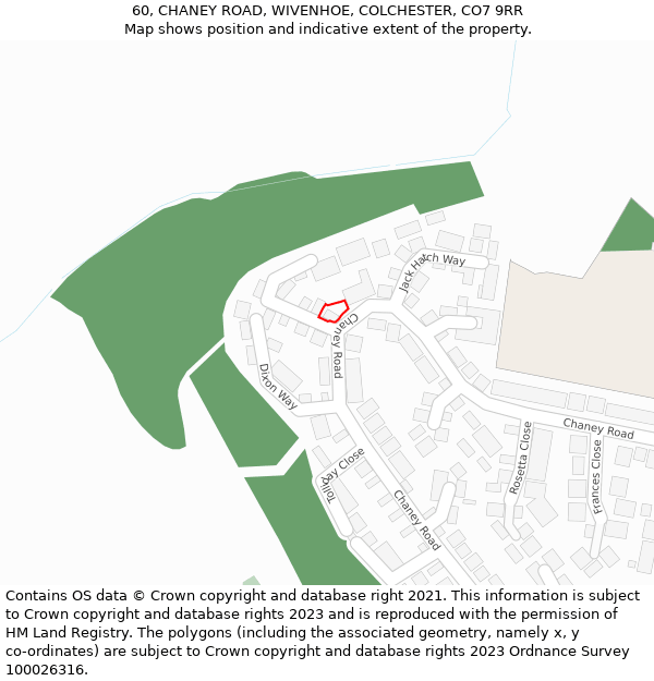 60, CHANEY ROAD, WIVENHOE, COLCHESTER, CO7 9RR: Location map and indicative extent of plot