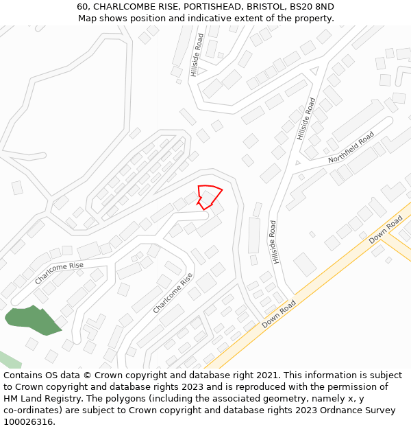 60, CHARLCOMBE RISE, PORTISHEAD, BRISTOL, BS20 8ND: Location map and indicative extent of plot