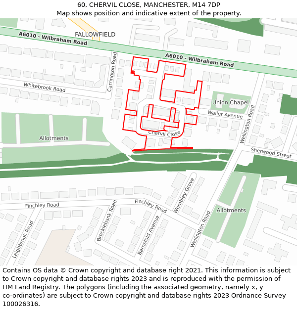 60, CHERVIL CLOSE, MANCHESTER, M14 7DP: Location map and indicative extent of plot