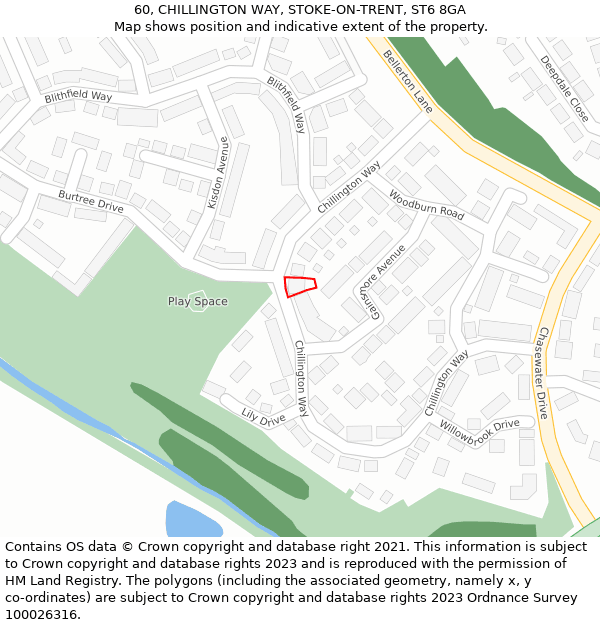 60, CHILLINGTON WAY, STOKE-ON-TRENT, ST6 8GA: Location map and indicative extent of plot