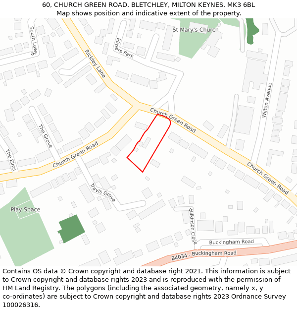 60, CHURCH GREEN ROAD, BLETCHLEY, MILTON KEYNES, MK3 6BL: Location map and indicative extent of plot