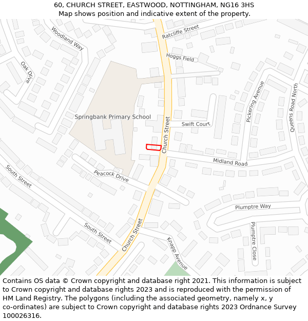 60, CHURCH STREET, EASTWOOD, NOTTINGHAM, NG16 3HS: Location map and indicative extent of plot