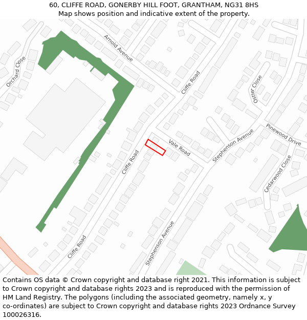 60, CLIFFE ROAD, GONERBY HILL FOOT, GRANTHAM, NG31 8HS: Location map and indicative extent of plot