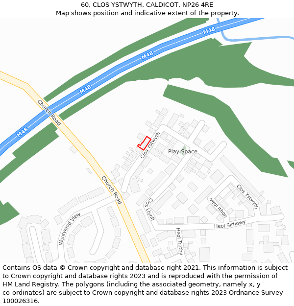 60, CLOS YSTWYTH, CALDICOT, NP26 4RE: Location map and indicative extent of plot