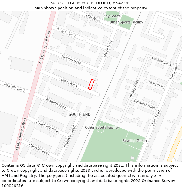 60, COLLEGE ROAD, BEDFORD, MK42 9PL: Location map and indicative extent of plot