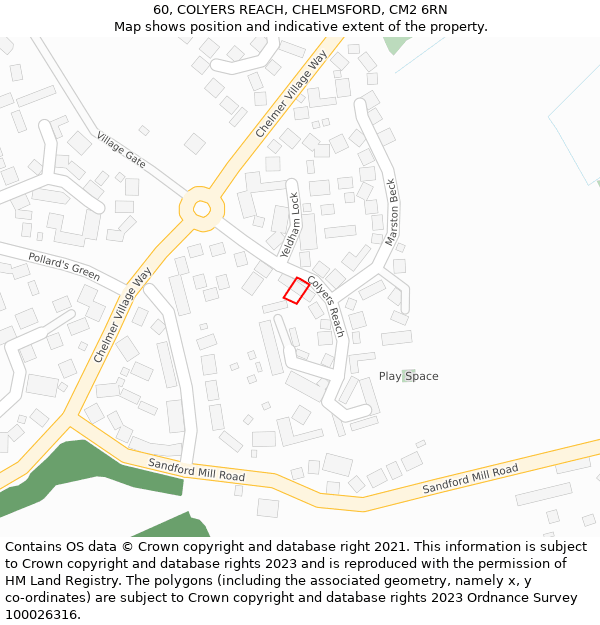 60, COLYERS REACH, CHELMSFORD, CM2 6RN: Location map and indicative extent of plot