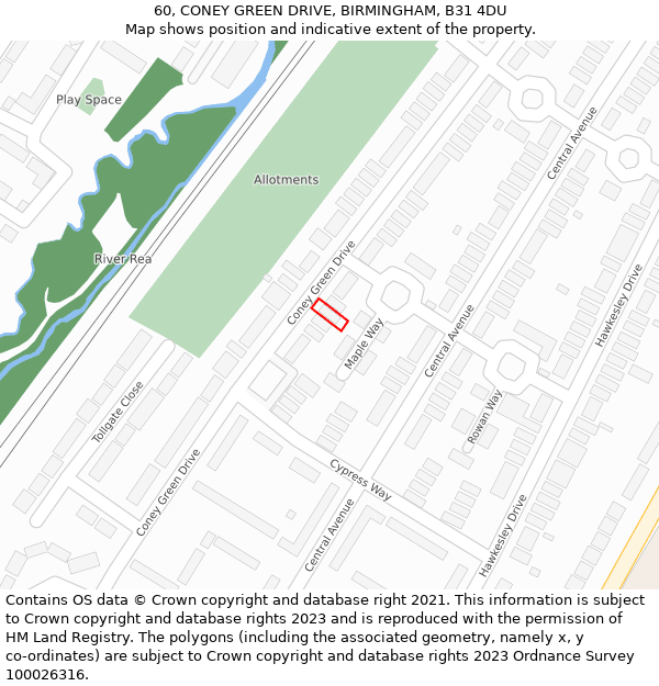 60, CONEY GREEN DRIVE, BIRMINGHAM, B31 4DU: Location map and indicative extent of plot