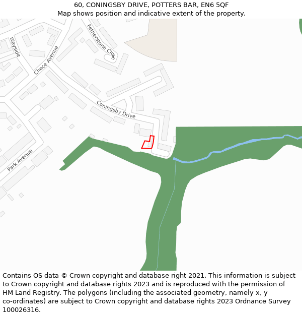 60, CONINGSBY DRIVE, POTTERS BAR, EN6 5QF: Location map and indicative extent of plot