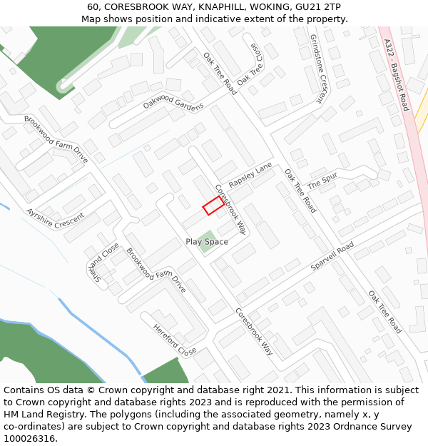 60, CORESBROOK WAY, KNAPHILL, WOKING, GU21 2TP: Location map and indicative extent of plot