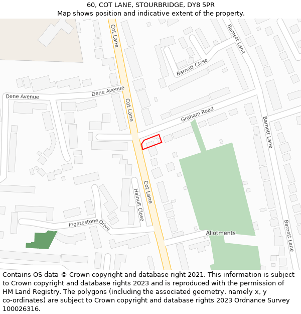 60, COT LANE, STOURBRIDGE, DY8 5PR: Location map and indicative extent of plot