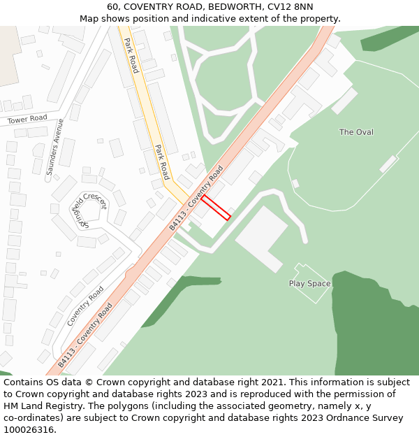 60, COVENTRY ROAD, BEDWORTH, CV12 8NN: Location map and indicative extent of plot