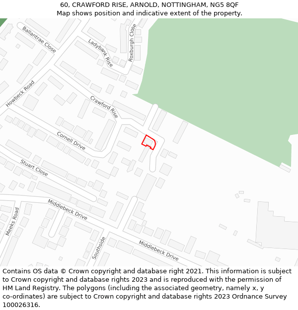 60, CRAWFORD RISE, ARNOLD, NOTTINGHAM, NG5 8QF: Location map and indicative extent of plot