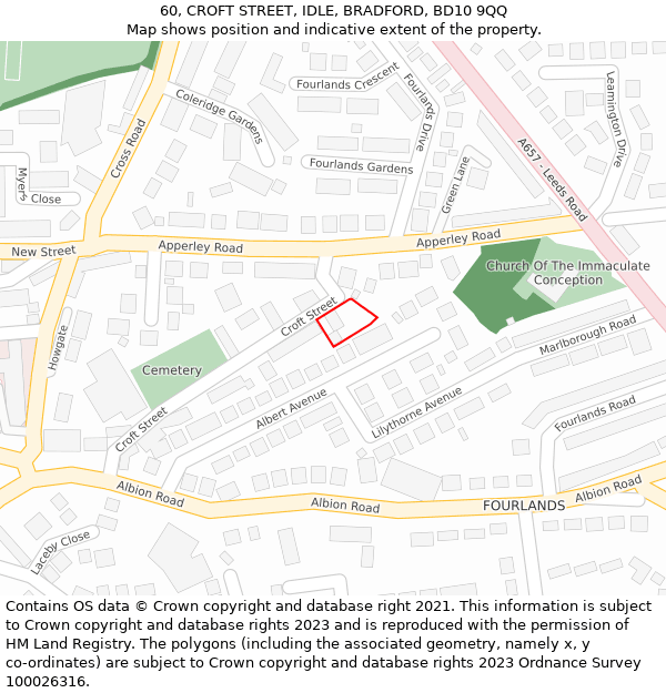 60, CROFT STREET, IDLE, BRADFORD, BD10 9QQ: Location map and indicative extent of plot