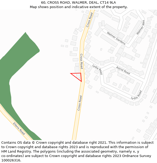 60, CROSS ROAD, WALMER, DEAL, CT14 9LA: Location map and indicative extent of plot