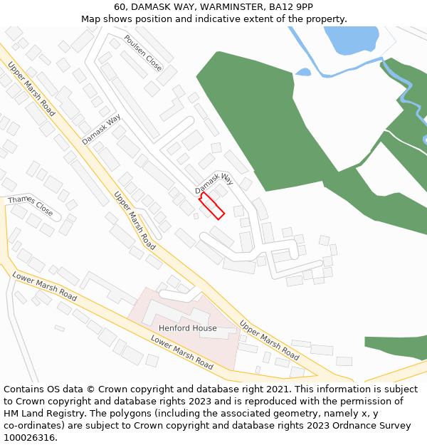 60, DAMASK WAY, WARMINSTER, BA12 9PP: Location map and indicative extent of plot