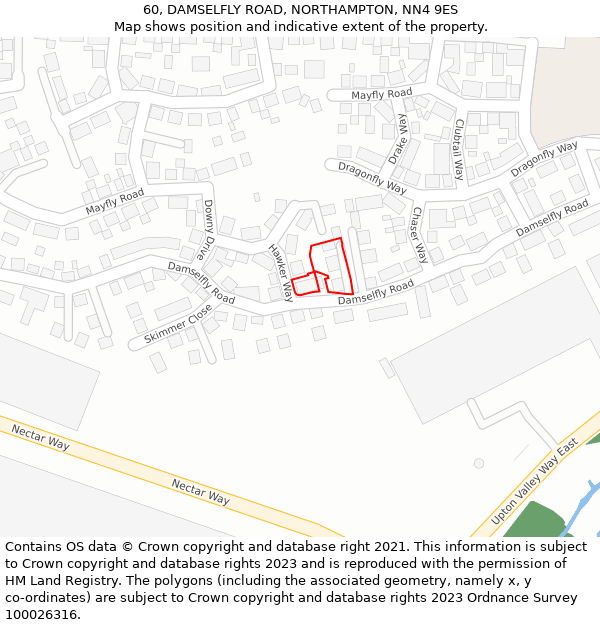 60, DAMSELFLY ROAD, NORTHAMPTON, NN4 9ES: Location map and indicative extent of plot