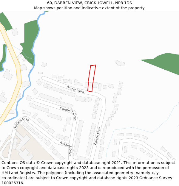 60, DARREN VIEW, CRICKHOWELL, NP8 1DS: Location map and indicative extent of plot