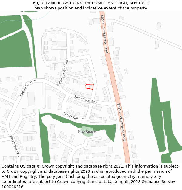 60, DELAMERE GARDENS, FAIR OAK, EASTLEIGH, SO50 7GE: Location map and indicative extent of plot