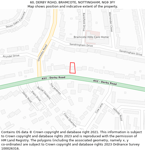 60, DERBY ROAD, BRAMCOTE, NOTTINGHAM, NG9 3FY: Location map and indicative extent of plot