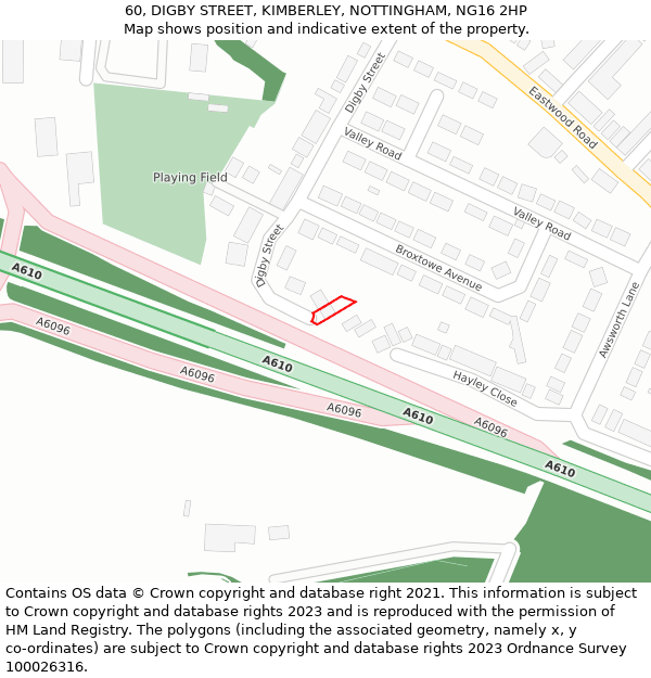 60, DIGBY STREET, KIMBERLEY, NOTTINGHAM, NG16 2HP: Location map and indicative extent of plot