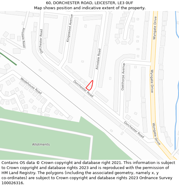 60, DORCHESTER ROAD, LEICESTER, LE3 0UF: Location map and indicative extent of plot