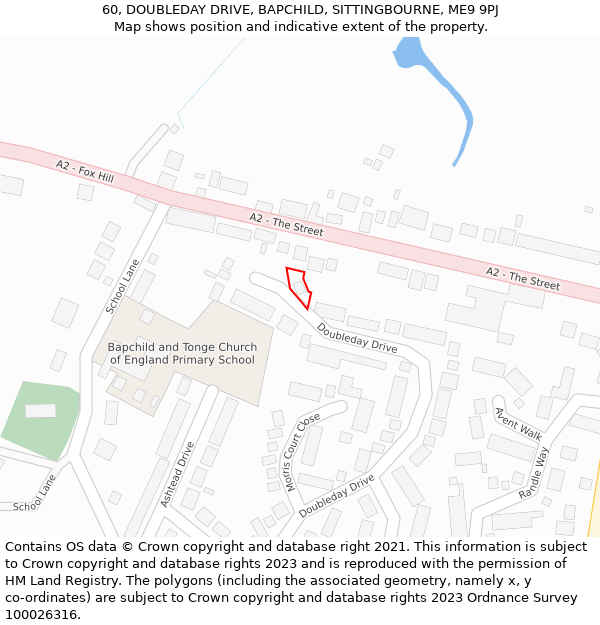 60, DOUBLEDAY DRIVE, BAPCHILD, SITTINGBOURNE, ME9 9PJ: Location map and indicative extent of plot