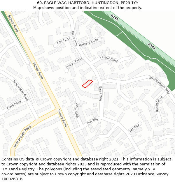 60, EAGLE WAY, HARTFORD, HUNTINGDON, PE29 1YY: Location map and indicative extent of plot