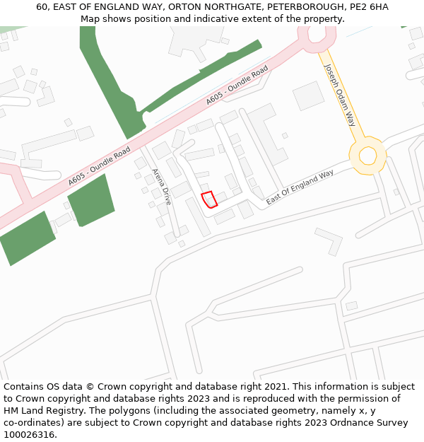 60, EAST OF ENGLAND WAY, ORTON NORTHGATE, PETERBOROUGH, PE2 6HA: Location map and indicative extent of plot