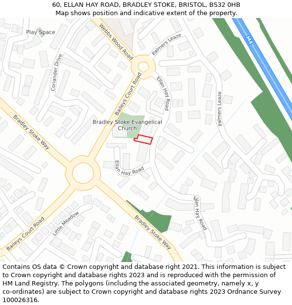 60, ELLAN HAY ROAD, BRADLEY STOKE, BRISTOL, BS32 0HB: Location map and indicative extent of plot