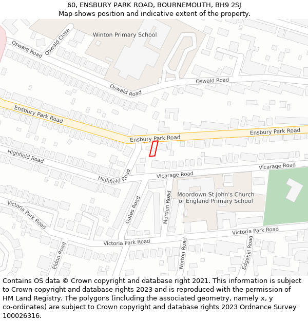 60, ENSBURY PARK ROAD, BOURNEMOUTH, BH9 2SJ: Location map and indicative extent of plot