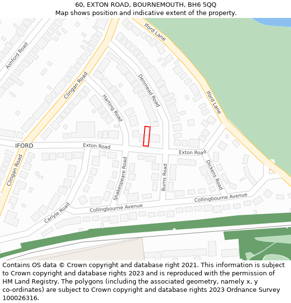 60, EXTON ROAD, BOURNEMOUTH, BH6 5QQ: Location map and indicative extent of plot