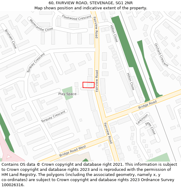 60, FAIRVIEW ROAD, STEVENAGE, SG1 2NR: Location map and indicative extent of plot